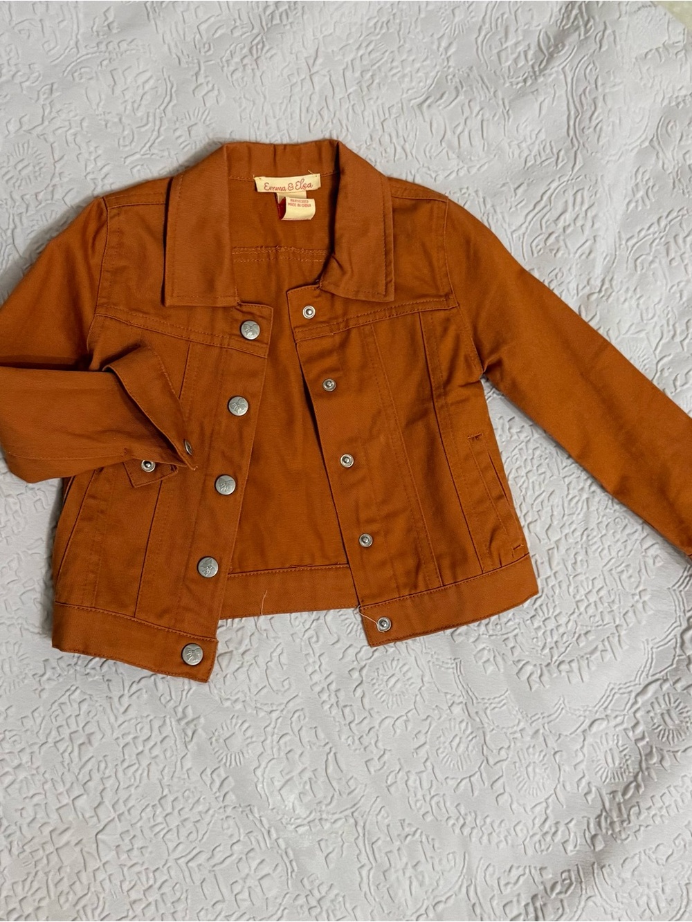 Emma & Elsa Girls' Rust Orange Jean Jacket - Snap Front